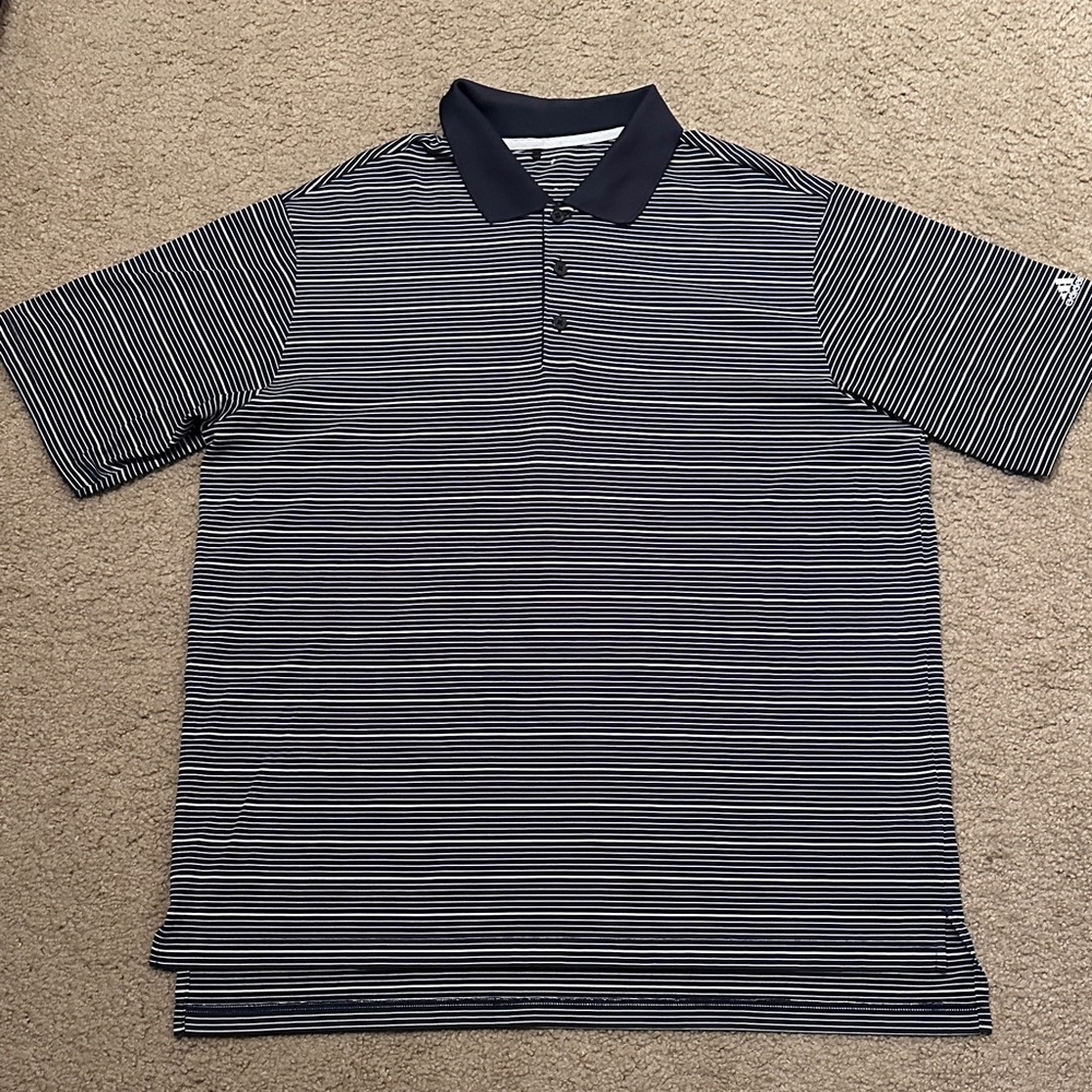 Adidas Climalite Mens Short Sleeve Golf Polo Shirt Navy White Striped Size XXL